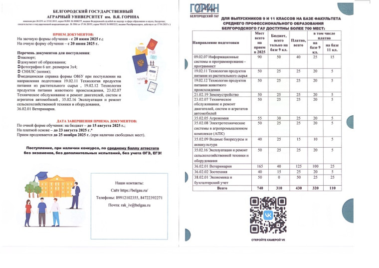 Информация о поступлении в БелГАУ.